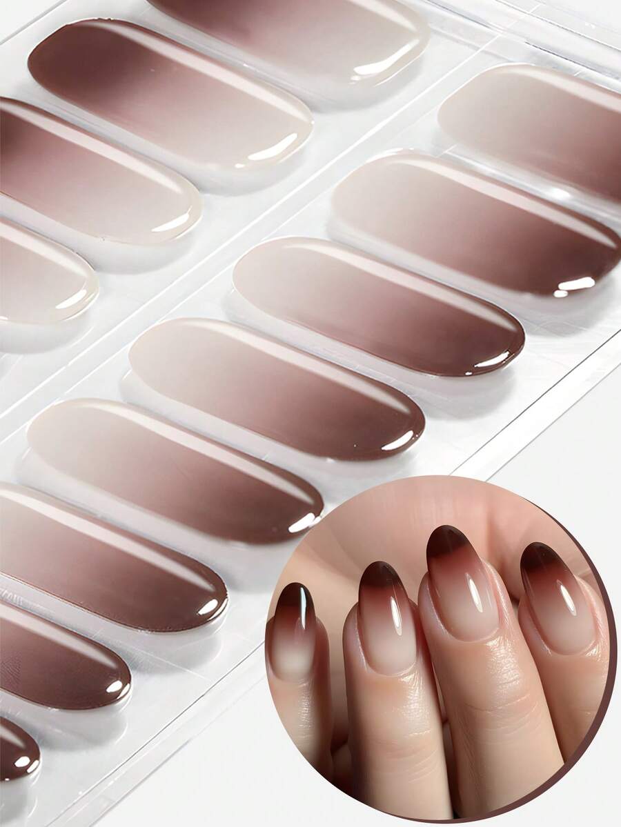 Beauty Sticker 16pcs Semi Cured Gel Nail Strips, Red Gradient Self-Adhesive Nail Full Wraps, Salon Grade Manicure, Easy To Manicure, Nail Stickers For Women's DIY At Home - Red - View 1