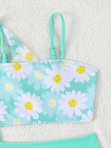 Young Girl Daisy Print Swimsuit Set, For Beach/Resort - Multicolor - View 5