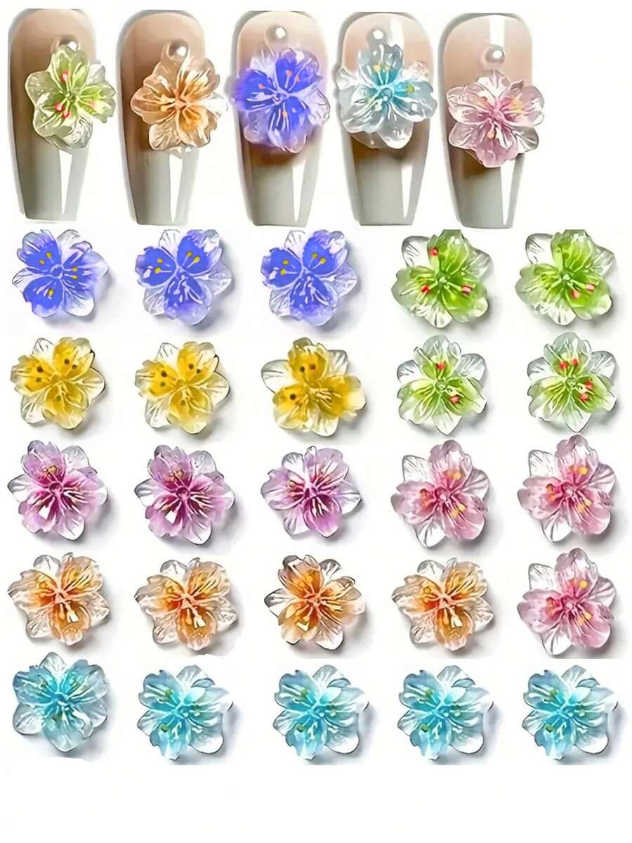 50 Phụ kiện trang trí móng tay hình hoa băng phát sáng trong bóng tối, cánh hoa nhựa 3D trong suốt nhiều màu sắc, đồ trang trí móng tay nghệ thuật kiểu đá giả kim cương cho móng tay, móng chân và thiết kế móng tay tự làm, phụ kiện làm móng, đồ dùng làm móng, đá quý làm móng