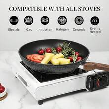 Innwewell 11 Inch Nonstick Frying Pan, Non Stick Frying Pan Large Skillet Pan Omelette Chef's Pan, Induction Compatible, No Toxic & PFOA Free, Black - 黑色 - 查看 5