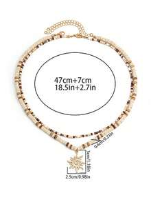 PHCOO 2pcs Fashion Pearl Beaded Necklace With Sun Pendant, Double Layer Choker Necklace, Unisex Casual Necklace For Summer
