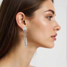 1 par de pendientes de aro exagerados para mujer con lazo de circonita incrustada, accesorios elegantes de mujer, de alta gama, para uso diario, un regalo