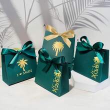 5pcs/10pcs/12pcs Kotak Kemasan Kado Permen Motif Pohon Palem Pita Hijau yang Cantik, Perlengkapan Pembungkus Kado Kecil DIY untuk Pesta Hari Nasional Saudi - MultiWarna - View 2