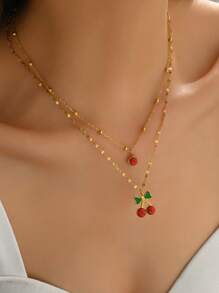 1 pieza Collar de acero inoxidable premium de mujer de doble capa en forma de octágono, de moda y versátil para uso diario