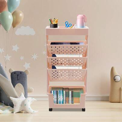 SHIOUCY 5 Ebenen Rollwagen Multifunktionalaufbewahrungswagen Lagerregal, Aufbewahrungsbücherregal Regal mit Rädern, Rosa