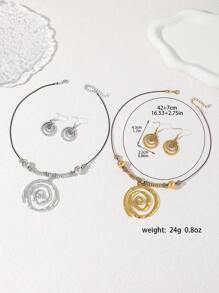 1 Set Of 3pcs Bohemian Style Metal Twisted Texture Pendant Earrings Jewelry Set, Holiday & Everyday Wear