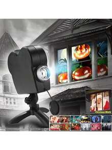 Décoration de Noël Scènes du festival de Noël Projecteur de fenêtre 12 films hologrammes intégrés Décoration d'ambiance pour fête de Noël