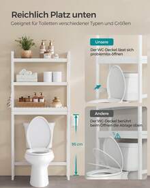 Badezimmerregal für über die Toilette, aus Bambus, 3 Ebenen, Organizer für das Badezimmer, mit verstellbaren Einlegeböden, Belastung 15 kg/Ebene, einfache Montage, Weiß - Wolkenweiß - Übersicht 7