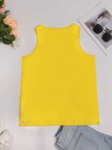 Casual & Fashionable Women Floral & Plant Print Sleeveless V-Neck Tank Top - Yellow - View 2