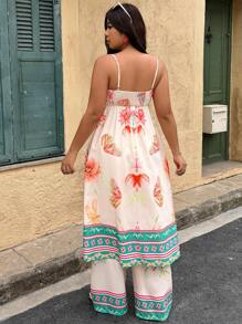 Plus Size Women Floral Print Camisole And Pants Suit