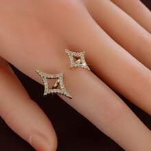 1 件简约镂空四角星设计方晶锆石女士可调节戒指 - 彩色 - 查看 7