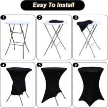 1 pieza Cubierta de mesa de cóctel de poliéster elástica, adecuada para decoración de mesa de bar redonda, mantel ajustable de 4 vías para eventos de boda y fiesta