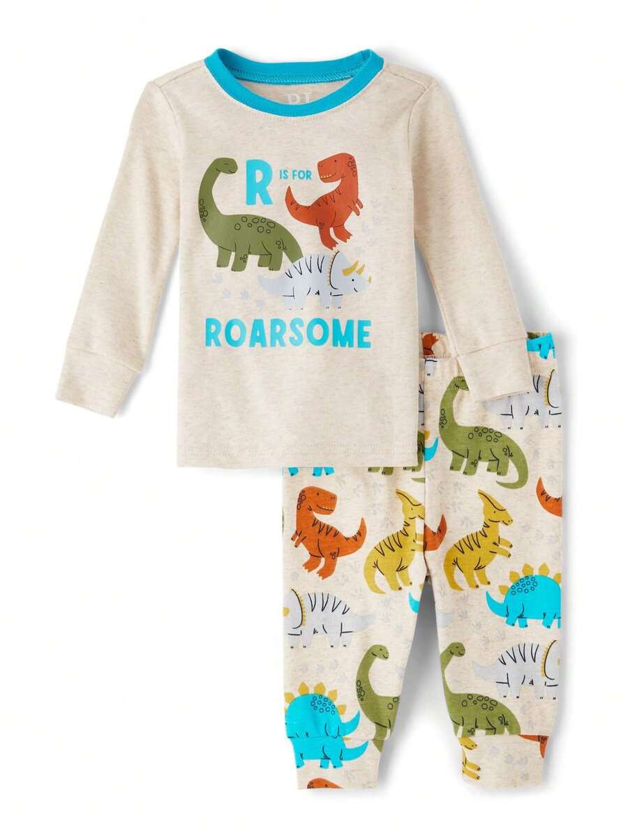The Children's PLACE Pijamas ajustados de algodón con diseño de dinosaurio para bebés y niños pequeños - H/T VAINILLA - Ver 1