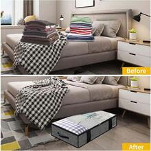 1 Pc Extra Large Underbed Storage Bag With 4 Handles And 2 Sturdy Zippers, Foldable Blanket/Clothes/Quilt Storage Bag With Clear Window, Herringbone Gray, Linen Black