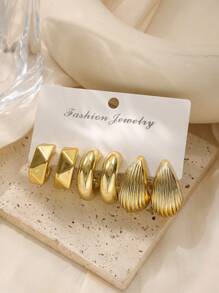 18/6 pièces Set de boucles d'oreilles femmes personnalisées CCB, set de boucles d'oreilles à tige géométriques texturées minimalistes, convient pour la vie quotidienne, les festivals de musique, les rendez-vous, cadeau de vacances exquis