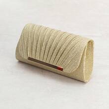 Pale Pink Shell Texture Small Square Clutch Bag With Metal Trim, Women's Evening Party Handbag - Gold - View 8