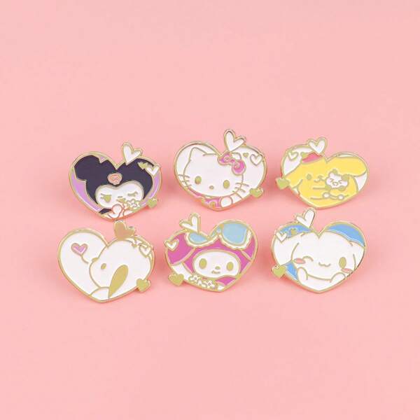 Sanrio Set de 6 piezas Pines esmaltados lindos Alfileres de solapa Insignias para mochila Broche de mujer Ropa Regalo Joyería Accesorios de moda