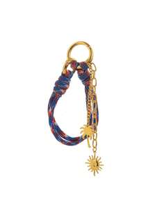 1 pezzo di Portachiavi in stile bohémien alla moda, con catena per borse, corda intrecciata spessa, ciondoli ad occhio di diavolo, cuore, stivali cowboy, sole, palma di cocco, adatto per borse, zaini, trousse da trucco, valigie, portachiavi, accessori intrecciati.