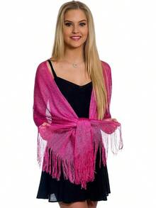 Metallic Glitter Shawl Wrap For Evening Dresses And Weddings - 紫紅色 - 查看 10
