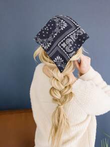 3pcs/Set Women Classic Cashew Flower Design Headband, Scarf In White, Navy Blue, Black, Cute & Sweet, Suitable For Daily Matching Hair Accessories
