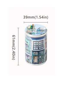 1 件装装饰胶带复古街景树木云彩少女 PET 胶带贴纸 6.0 厘米 * 2 米非常适合子弹日记用品、艺术、剪贴簿、DIY 工艺品、规划师 6design 供选择、学校用品、返校 - 彩色 - 查看 2