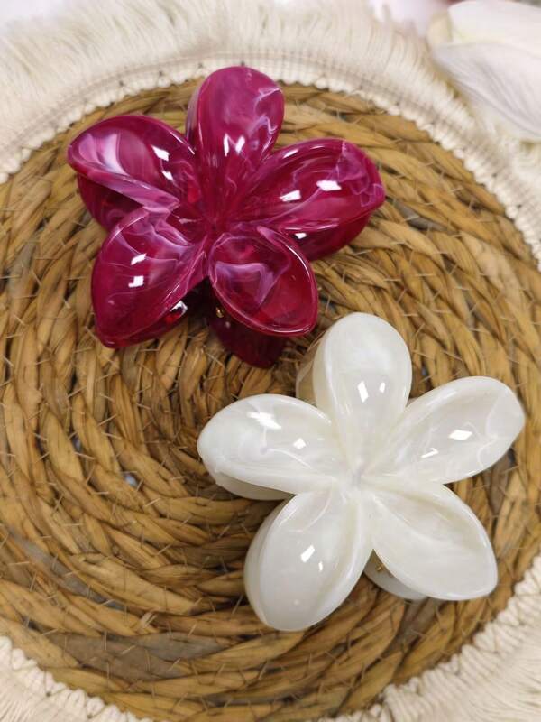 2pcs Women Simple Burgundy & Ombre Acrylic Flower Claw Clips Hair Accessories, Elegant & Versatile For Bun, Updos, Everyday Wear, Suitable For Holidays & Daily Use Elegant Hair Claw