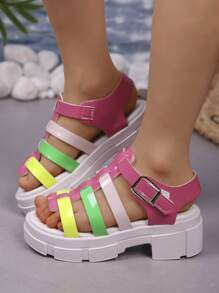 Sandalias romanas con estilo para niñas, zapatos de tacón grueso, zapatos de princesa elegantes, adecuados para compras diarias, fiestas y sandalias de playa -- "Sandalias para niños con tacones altos", "Sandalias de suela blanda para niños", "Sandalias para niños en promoción"