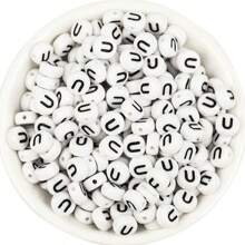 150/300/600 pezzi di perline in acrilico con motivo a lettere dorate su sfondo bianco, 4x7mm, adatte per la realizzazione di gioielli fai-da-te, progetti di collane e braccialetti