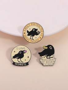 3pcs Creative Cute Raven & Text Design Brooch Pins, Cartoon Badge For Clothes, Backpack, Fashionable Jewelry For Men & Women, Perfect Gift For Friends - Multicolor - View 5