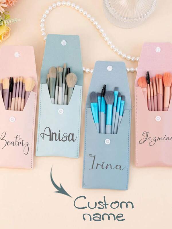 1pc Personalized Comfortable And Convenient Makeup Brush Set, With A Personalized Name Combination Bag. It Is Highly Suitable As Wedding Gifts, Bridal Party Gifts, Mother's Day Surprises, Makeup Bags, Travel Items, Multi-Functional Decorations,