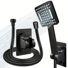 Square Shower Head Handheld Shower Head, Lightweight And Textured, Equipped With Bracket And Shower Hose, 2 Specifications To Choose From (Black)