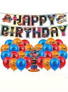Hot Wheels 12/10PCS Hot Wheels Party Balloons Set, Birthday Kit For Teens, Cool Race Car Banner & Air Balloons For Party Decor, Complete Party Supplies Kit For Car Theme Celebration