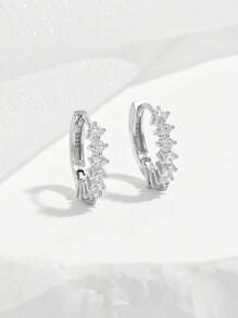 1 par de aretes geométricos elegantes de plata 925 con circonita cúbica, excelentes para mujer, boda, citas, accesorios de fiesta y regalo