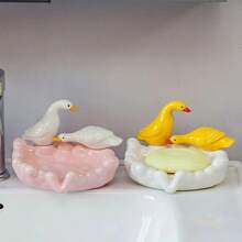 1pc Ceramics Duck Soap Box Cartoon Soap Dish Pearl Shell Drainable Soap Holder Soap Container Soap Dish For Tray Bathroom Accessories Shower & Bathtub