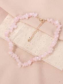 1pc Handmade Natural Agate Stone Beaded Necklace, Pink - Pink - View 2