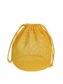 1pc Drawstring Mesh Makeup Bag, Convenient Breathable Travel Toiletry Pouch, Draining Wash Bag