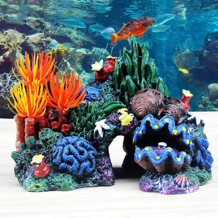 Adorno para Pecera Isla de Arrecife de Coral Simulado Planta de Resina Montaña Decoración de Acuario Decoración de Fondo para el Hogar - 12,5 x 10 x 7 cm - Ver 1