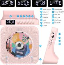 Gueray Portable CD Player, Bluetooth CD Kpop Player For Desktop With HiFi Sound Speaker, Cute FM Radio CD Music Player For Home With Remote Control Dust Cover LED Screen Support AUX/USB Headphone Jack - Pink - View 8