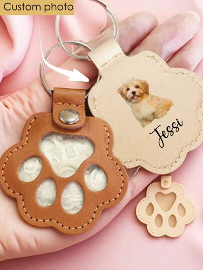 1Pc Custom Pet Fur Keychain, Custom Keyring With Photo, Personalized Memorial Gift For Dog Cat Lovers, Unique Memorial Jewelry For Pet Owners, Dog Cat Memorial Gifts, Colorful, Cute, Adorable, Funny, Kawaii, Y2K, Stylish, Unisex, Casual, Custom, Personalized, Unique, Customized, Ideal Gifts For Him, Ideal Gifts For Her, Her, Boyfriend, Girlfriend, Family, Friends,Delicate Romance, Utilitarian Chic