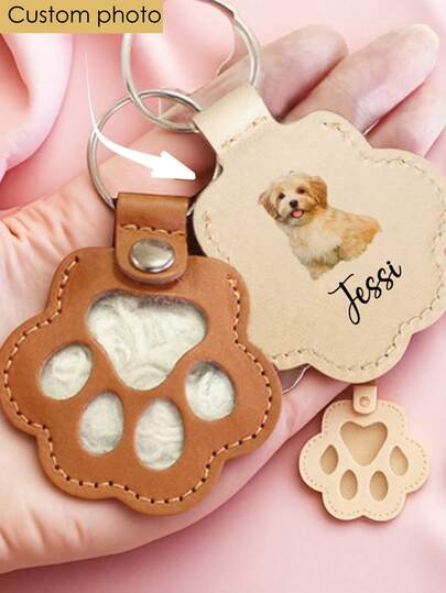 1Pc Custom Pet Fur Keychain, Custom Keyring With Photo, Personalized Memorial Gift For Dog Cat Lovers, Unique Memorial Jewelry For Pet Owners, Dog Cat Memorial Gifts, Colorful, Cute, Adorable, Funny, Kawaii, Y2K, Stylish, Unisex, Casual, Custom, Personalized, Unique, Customized, Ideal Gifts For Him, Ideal Gifts For Her, Her, Boyfriend, Girlfriend, Family, Friends,Delicate Romance, Utilitarian Chic