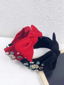 1 件时尚面料花卉水钻蝴蝶结头带，巴洛克宽带头饰，简约而独特的设计，打造完美发型，非常适合拍照，适合居家、郊游、派对、婚礼和各种场合，蝴蝶结配饰，女士发带头带，发饰，发箍
