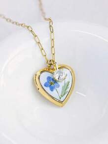 Custom Photo Necklace, Handmade Women's Forget-Me-Not Flower Photo Locket Necklace, Customized Family, Couple, Kids Or Pet Photos, Great For Graduation Gift, Best Friend Keepsake, Birthday, Anniversary