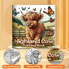 1 pezzo Libro da colorare con mucca delle Highland, 24 disegni monosoggetto, 20x20 cm, carta spessa e liscia, per rilassamento e sollievo dallo stress, regalo ideale per compleanni, feste, rientro a scuola, forniture scolastiche