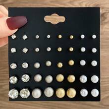 20 Pairs New Mini Faux Rhinestone Stud Earrings Set, Versatile & Fashionable For Everyday Wear