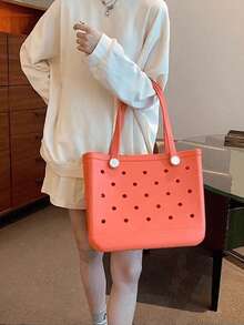 Large Waterproof Washable Tip Proof Durable Open Tote Bag For The Beach Boat Pool Sports,Women's EVA Beach Tote Bag With Ventilation Holes - Lightweight Durable Solid Color Open Top Design For Poolside, Shopping & Picnics - Stylish Holiday Accessory, Beach Bag