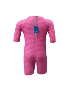 Adecuado para niñas de 2 a 8 años, ideal para la playa en verano. Con mangas medias y un diseño adorable de dibujos animados. El tejido es suave y tiene un estilo casual, perfecto para que las niñas se vean lindas y se sientan cómodas. Un traje  monopieza ideal para pequeñas aventuras playeras. - Morado - Ver 4