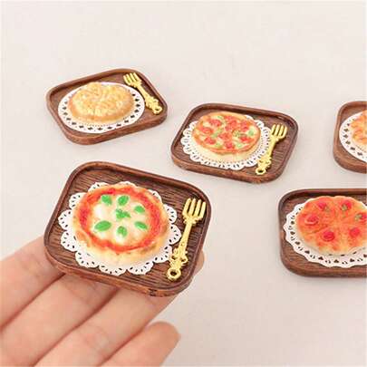 4pcs/Set Mini Realistic Pizza Model Accessories, Handmade DIY Placemats, Forks, Trays, Decor For Doll House, Photoshoot Props
