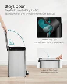 SONGMICS Kitchen Trash Can, 5.2-Gallon (20 L) Trash Bin, Stainless Steel Garbage Can, With Inner Bucket, Soft Close And Stays Open - Silver - View 7