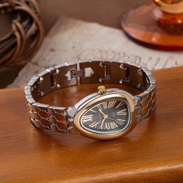 xinyunkou High-End Niche Luxury Roman Vintage Large Water Drop Shaped Fashionable Steel Band Watch For Women, Exquisite Gift