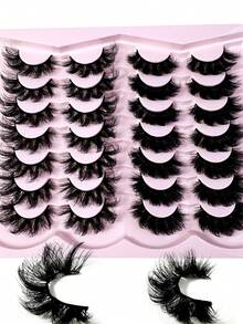 LYBCG Mix 14pairs 5D Mink Eyelashes Makeup Eyelashes 20mm 3D Mink Lashes Fluffy Soft Wispy Volume Thick Long Mink False Eyelashes Cat Eye Lashes - màu đen - Xem 6